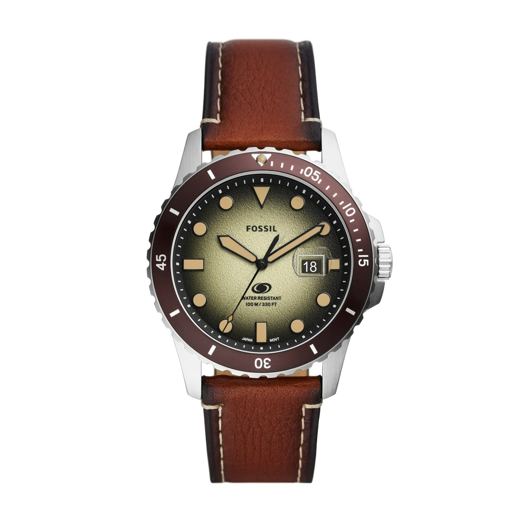 Fossil Blue Three-Hand Date Brown Eco Leather Watch
