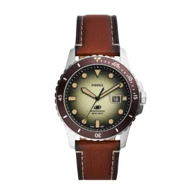 Fossil Blue Three-Hand Date Brown Eco Leather Watch