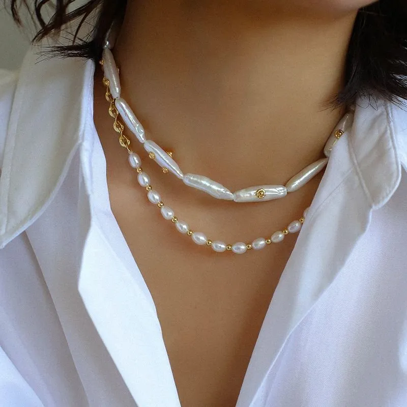 Freshwater Baroque Pearls Overlapping Clavicle Chain