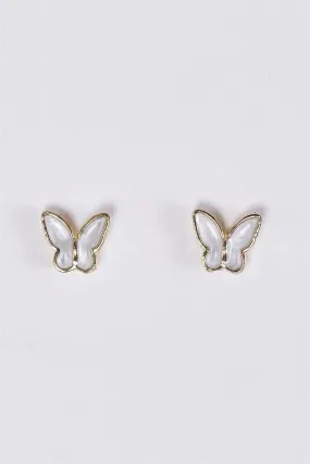 Gold & White Butterfly Shaped Stud Earrings /3 Pairs