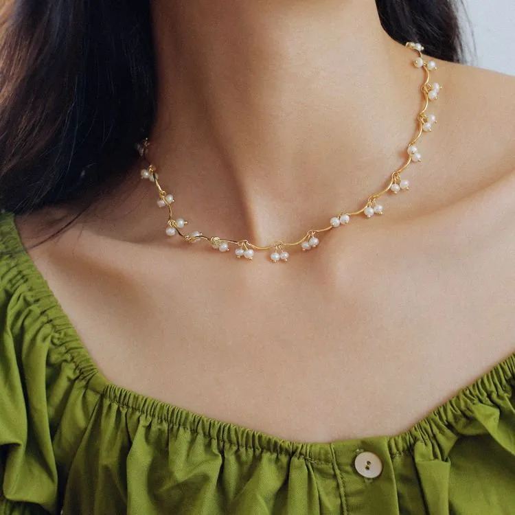 Gold Cherry Pearl Necklace