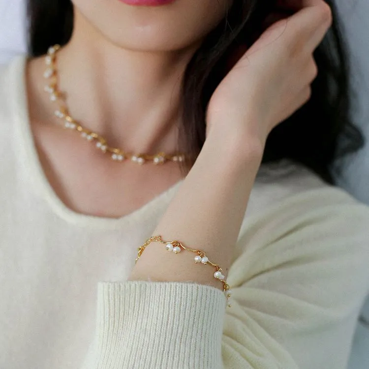 Gold Cherry Pearl Necklace