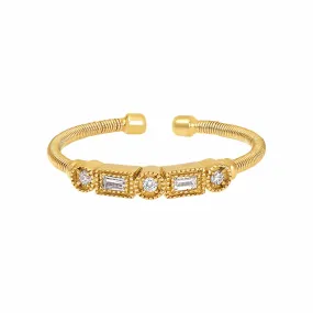 Gold Finish Sterling Silver Cable Cuff Ring - LL7027R-G
