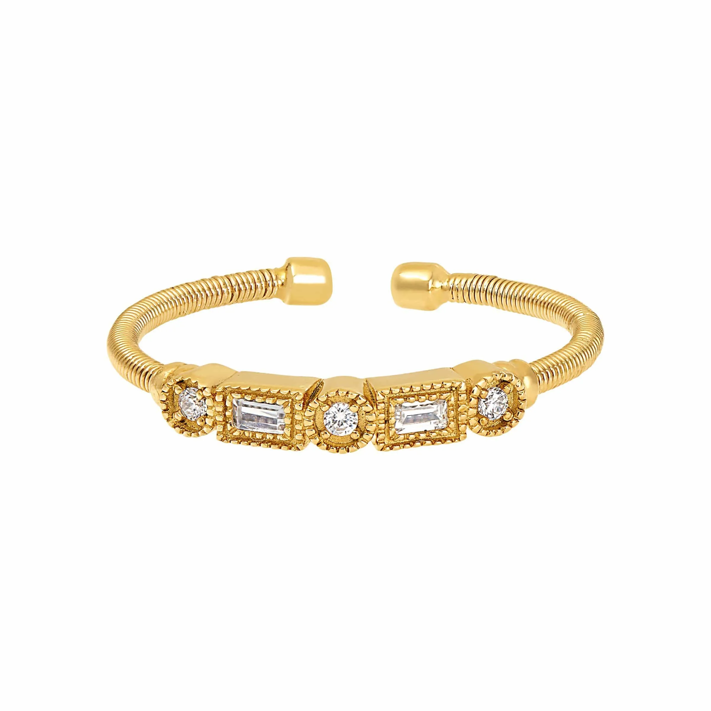 Gold Finish Sterling Silver Cable Cuff Ring - LL7027R-G