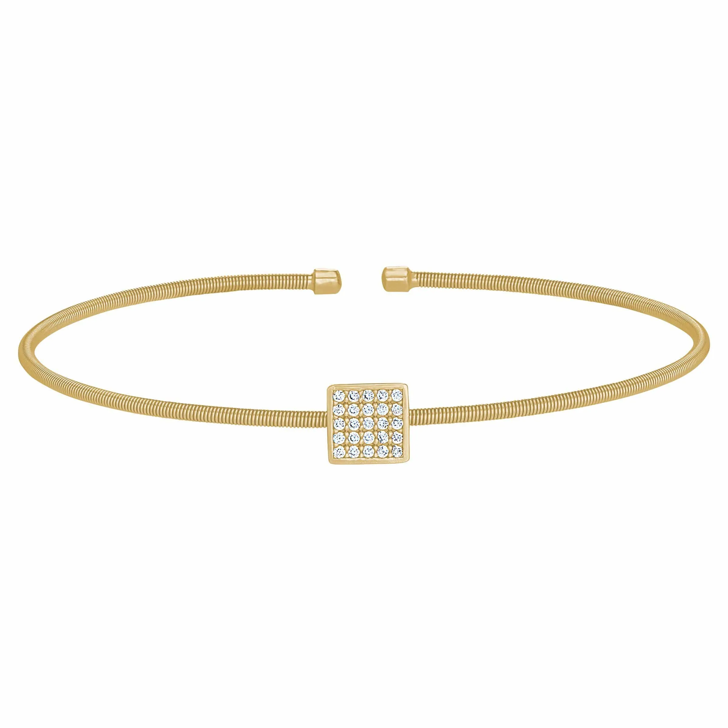 Gold Finish Sterling Silver Cable Cuff Square Bracelet - LL7081B-G