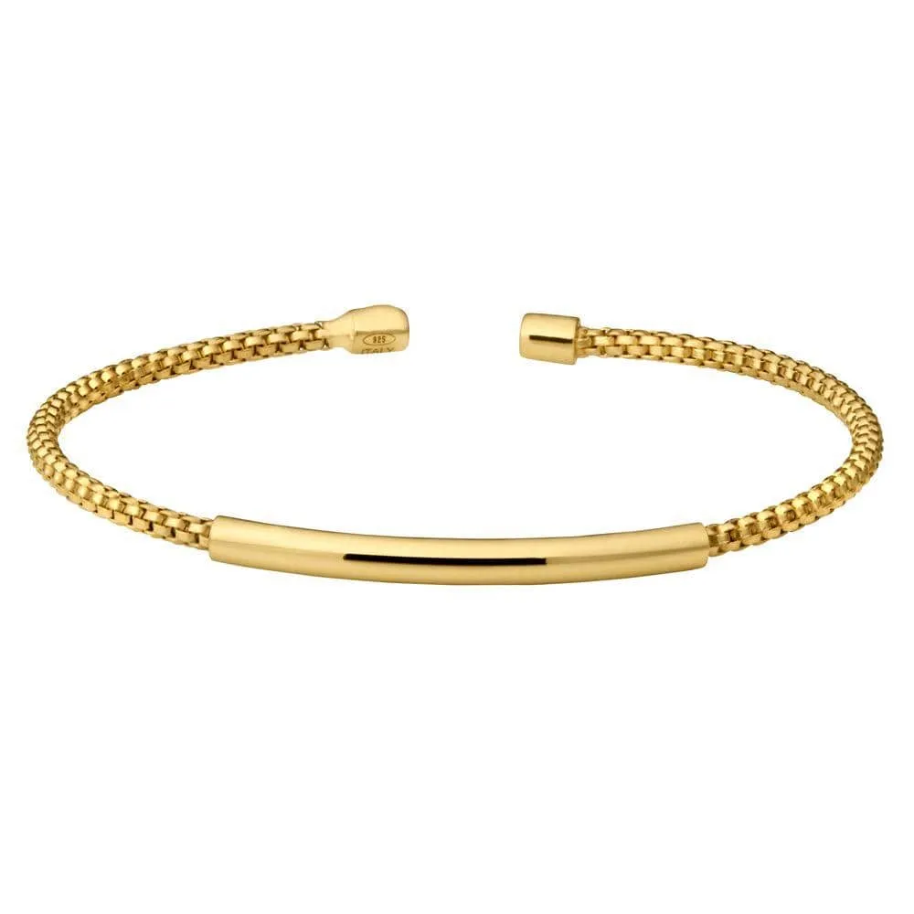 Gold Finish Sterling Silver Rounded Box Link Cuff Bracelet - LL7099B-G