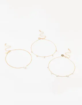Gold, Pearl & Diamante Droplet Chokers 3-Pack