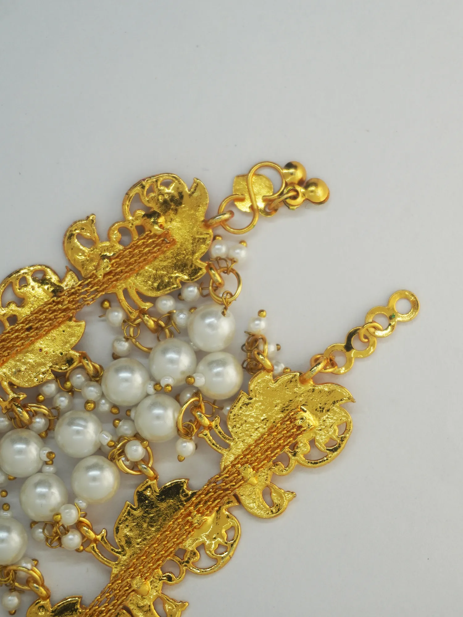 Gold-Plated Baraati Payal Anklets with White Pearls and Palki Design