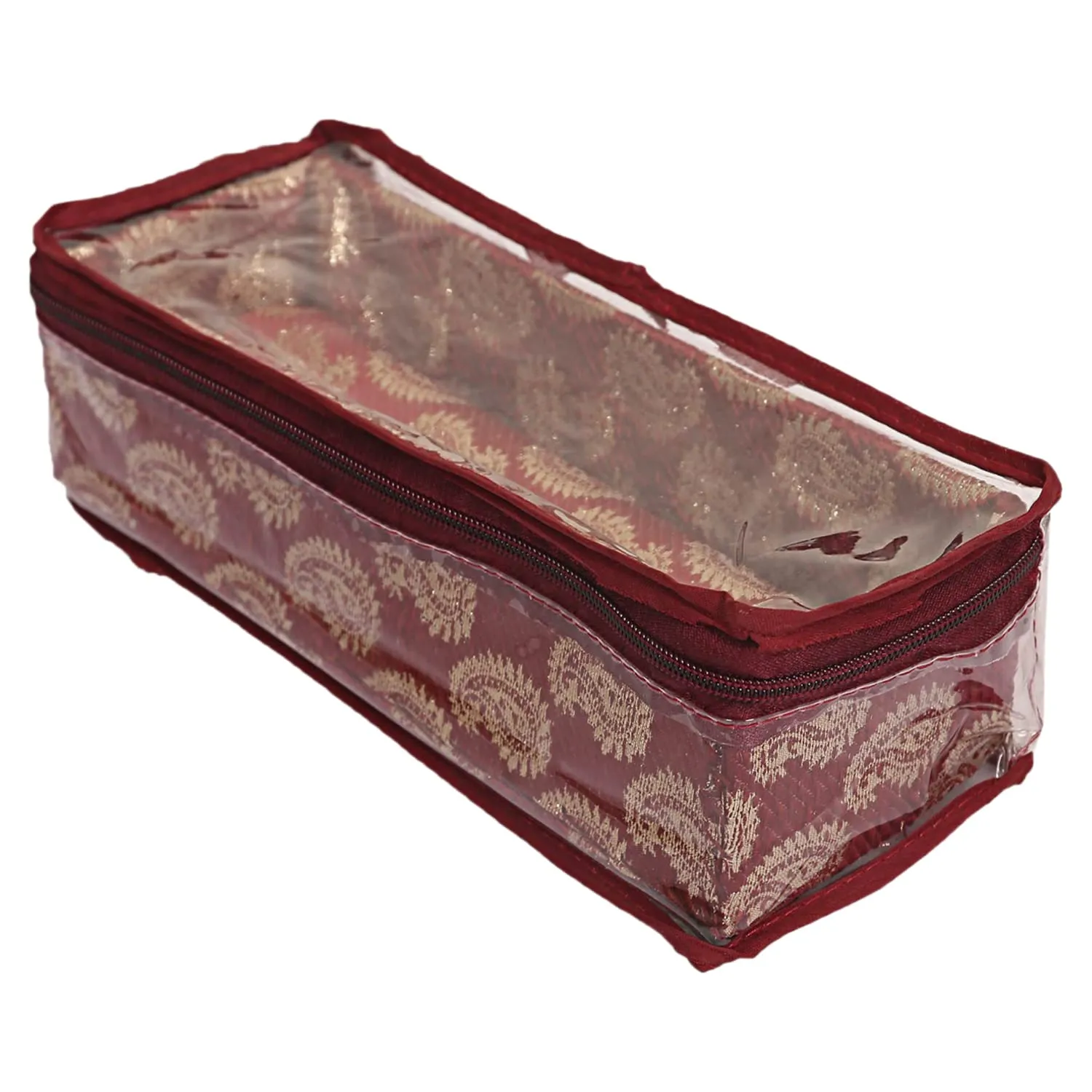 Heart Home Multipurpose Feather Design Laminated 1 Rod Bangle Box/Organizer/Case With Tranasparent Top - Pack of 2 (Maroon)-47HH0195