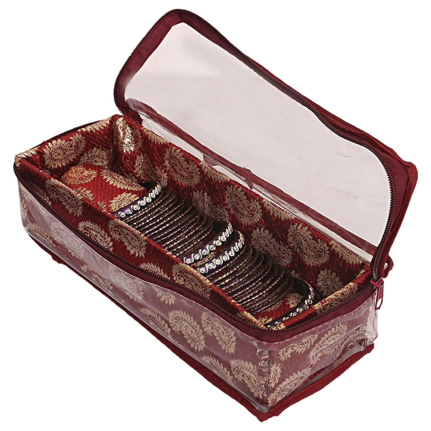 Heart Home Multipurpose Feather Design Laminated 1 Rod Bangle Box/Organizer/Case With Tranasparent Top - Pack of 2 (Maroon)-47HH0195