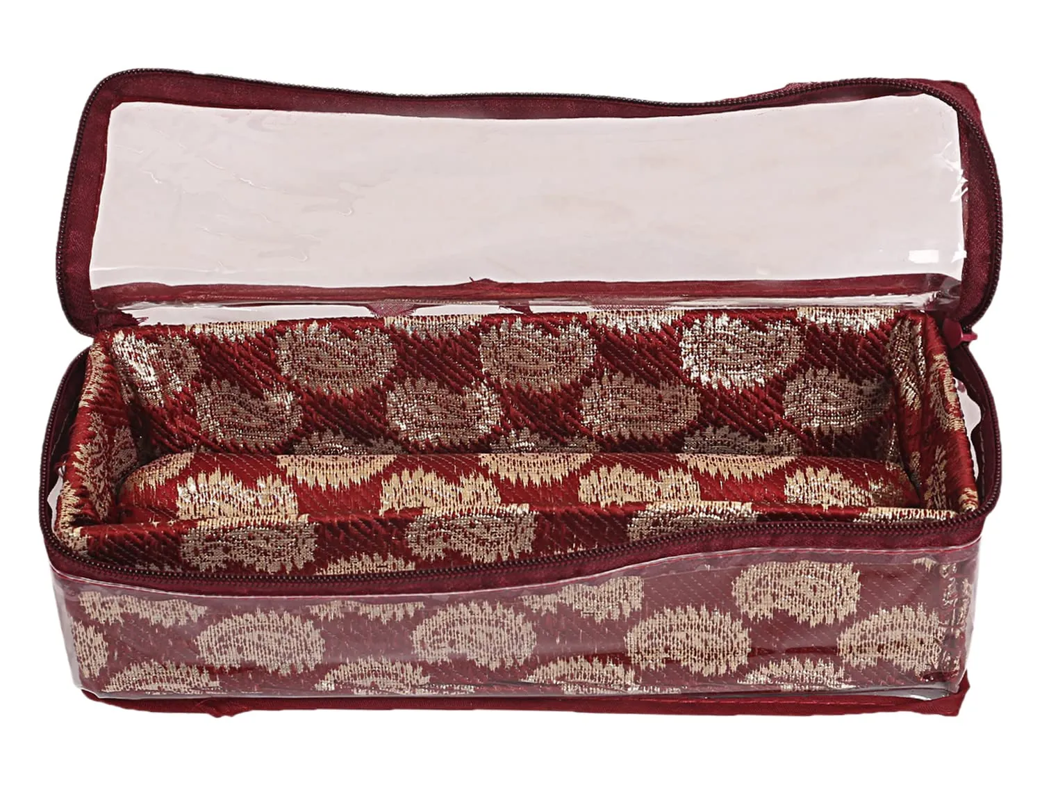 Heart Home Multipurpose Feather Design Laminated 1 Rod Bangle Box/Organizer/Case With Tranasparent Top - Pack of 2 (Maroon)-47HH0195