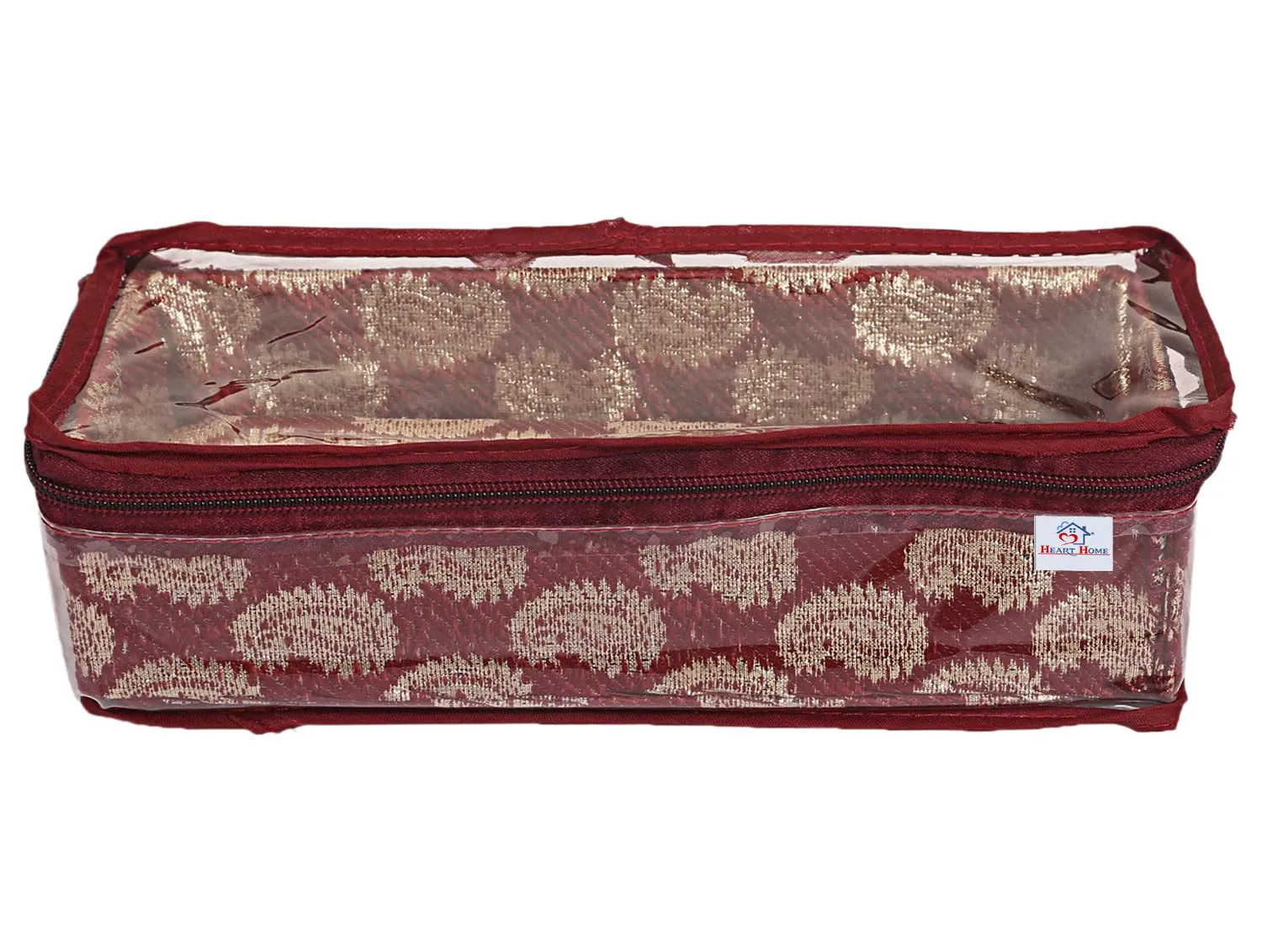 Heart Home Multipurpose Feather Design Laminated 1 Rod Bangle Box/Organizer/Case With Tranasparent Top - Pack of 2 (Maroon)-47HH0195