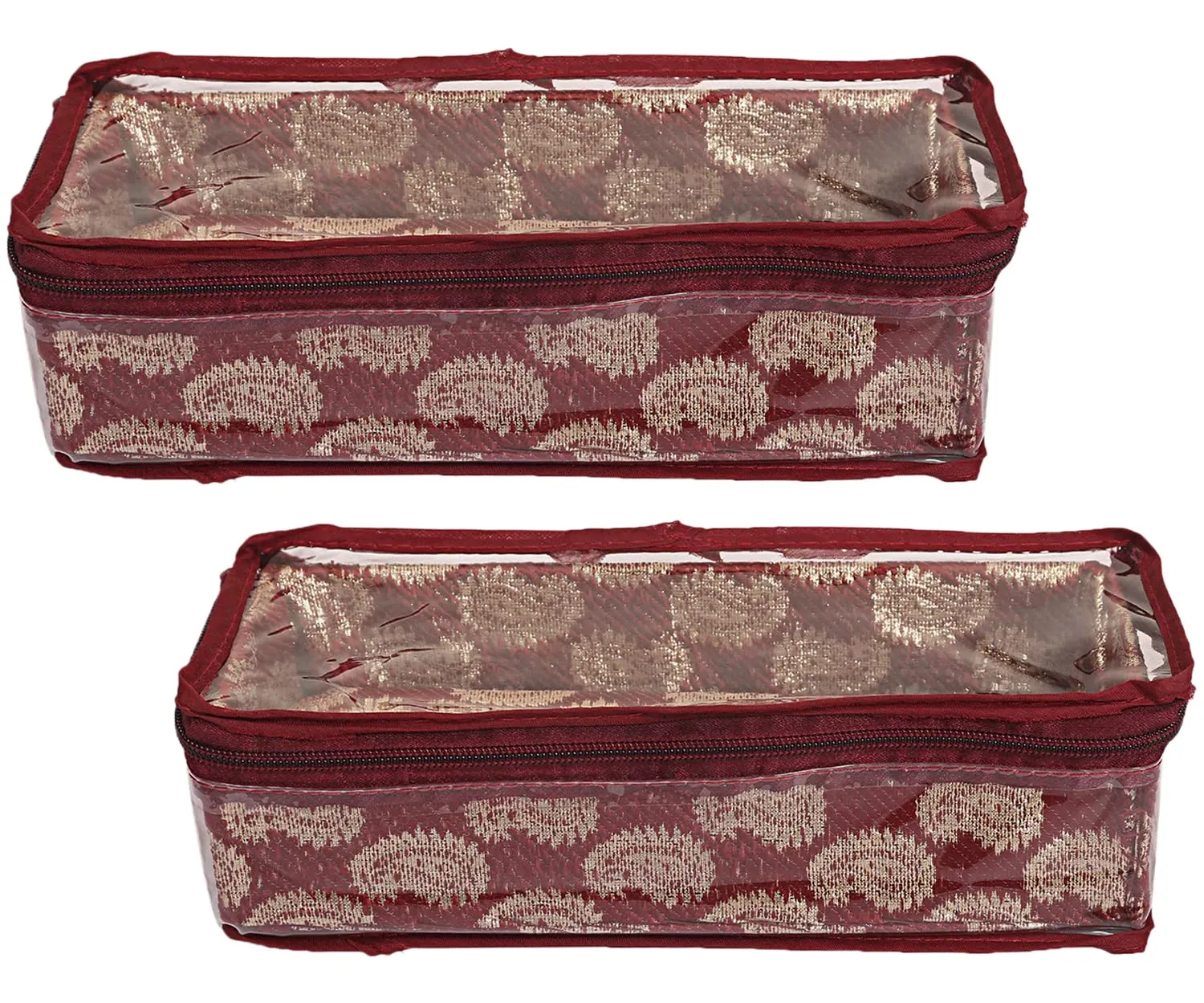 Heart Home Multipurpose Feather Design Laminated 1 Rod Bangle Box/Organizer/Case With Tranasparent Top - Pack of 2 (Maroon)-47HH0195