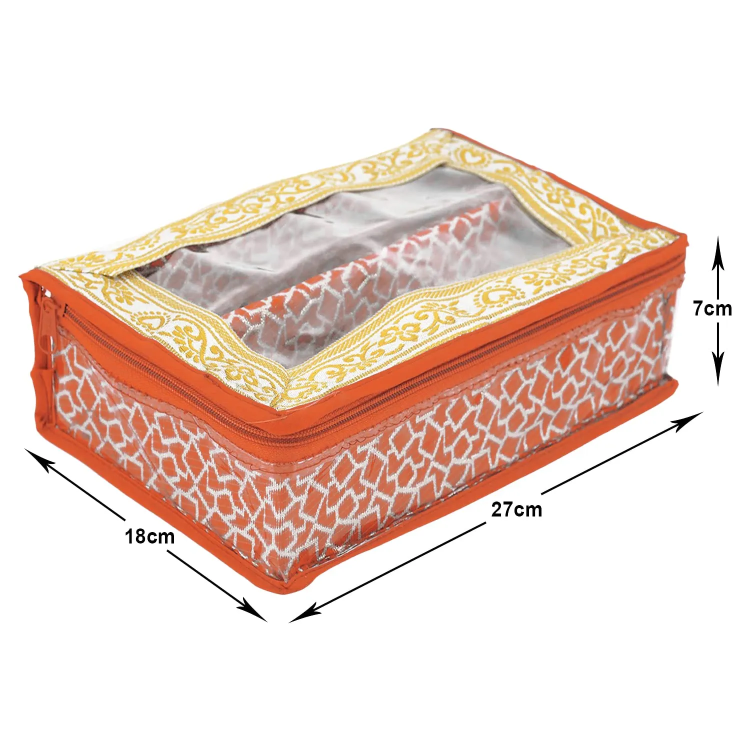Heart Home Multipurpose Feather Design Laminated 2 Rod Bangle Box/Organizer/Case With Tranasparent Top (Orange)-47HH0149