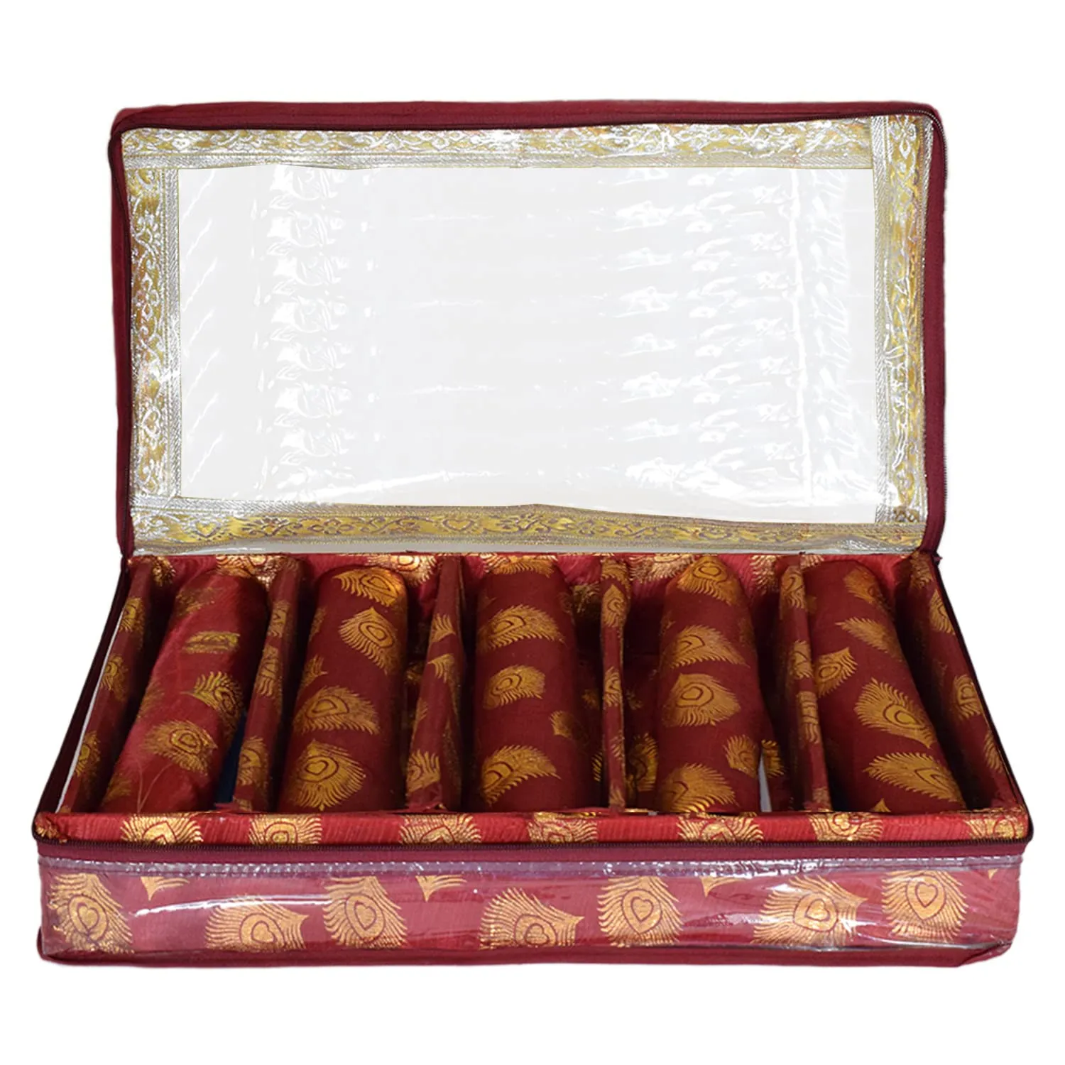 Heart Home Multipurpose Feather Design Laminated 5 Rod Bangle Box/Organizer/Case With Tranasparent Top (Maroon)-47HH0209