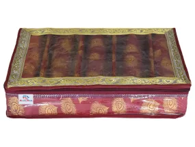 Heart Home Multipurpose Feather Design Laminated 5 Rod Bangle Box/Organizer/Case With Tranasparent Top (Maroon)-47HH0209