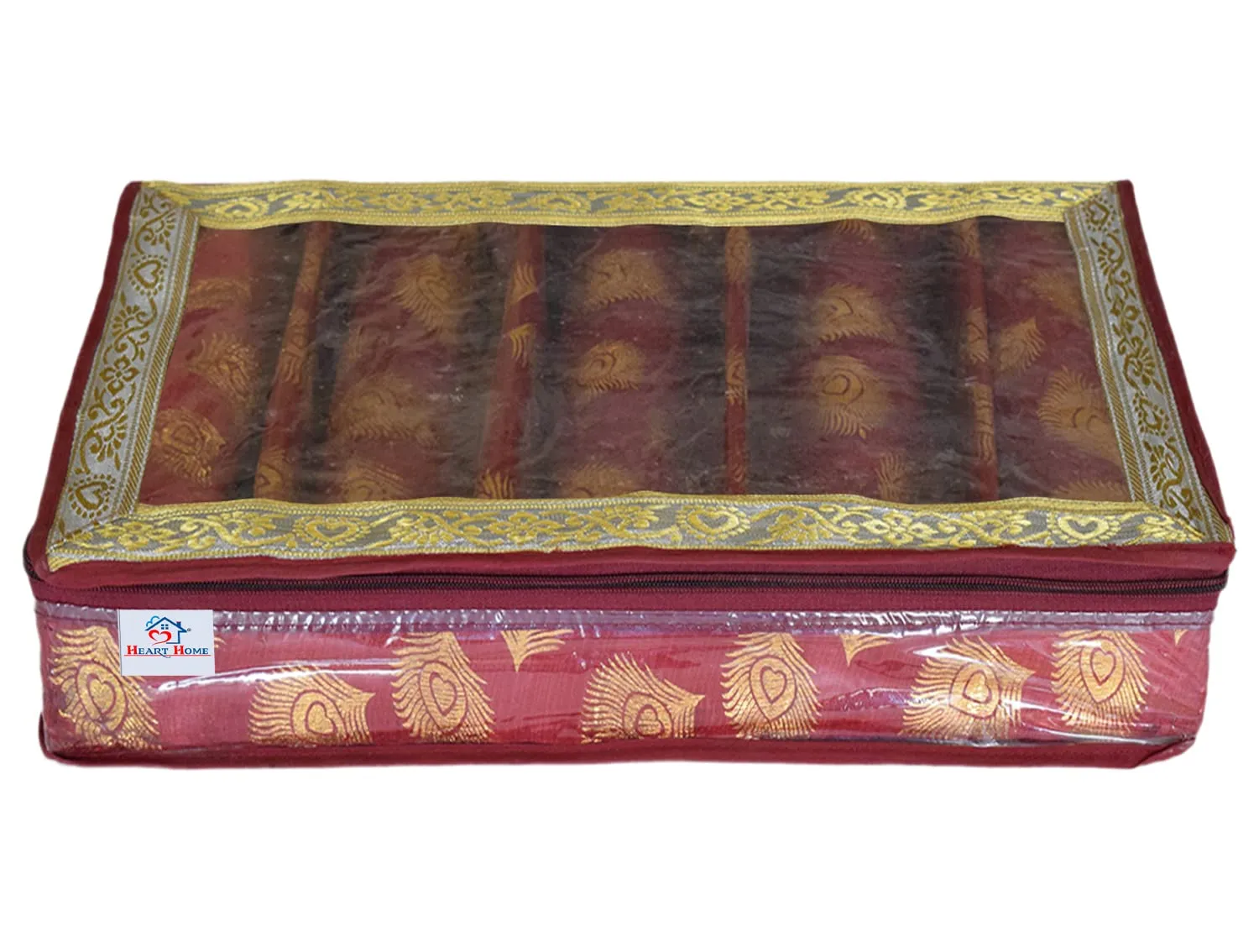Heart Home Multipurpose Feather Design Laminated 5 Rod Bangle Box/Organizer/Case With Tranasparent Top (Maroon)-47HH0209