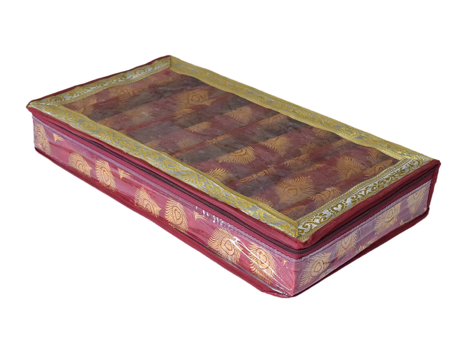 Heart Home Multipurpose Feather Design Laminated 5 Rod Bangle Box/Organizer/Case With Tranasparent Top (Maroon)-47HH0209