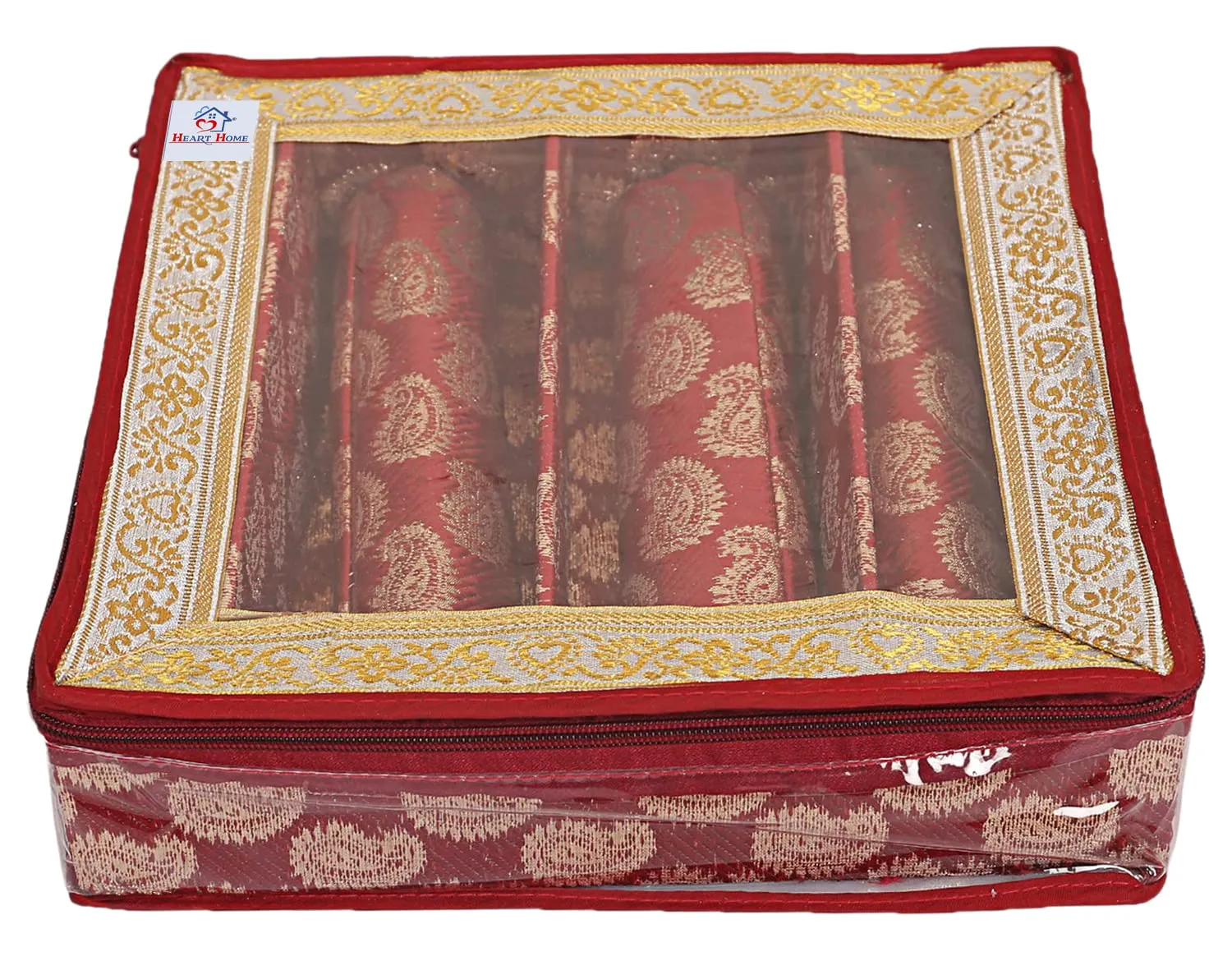 Heart Home Multipurpose Teardrop Pattern Laminated 3 Rod Bangle Box/Organizer/Case With Tranasparent Top (Red)-47HH0489
