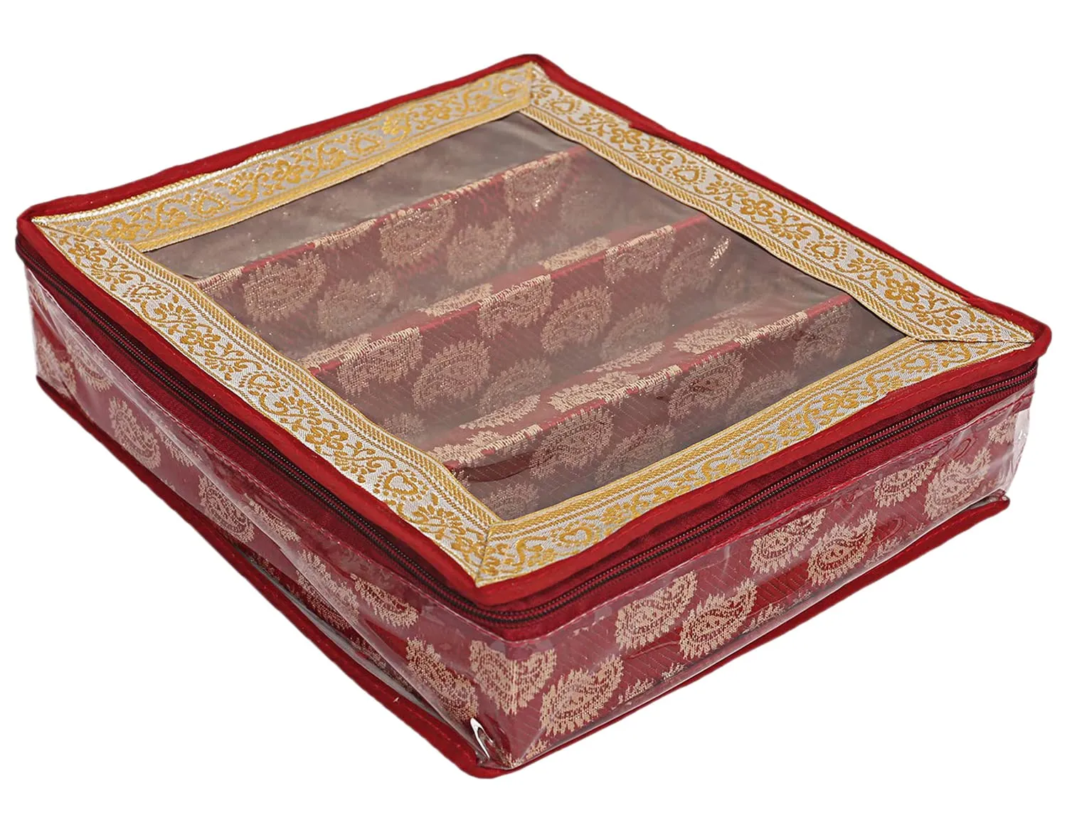 Heart Home Multipurpose Teardrop Pattern Laminated 3 Rod Bangle Box/Organizer/Case With Tranasparent Top (Red)-47HH0489