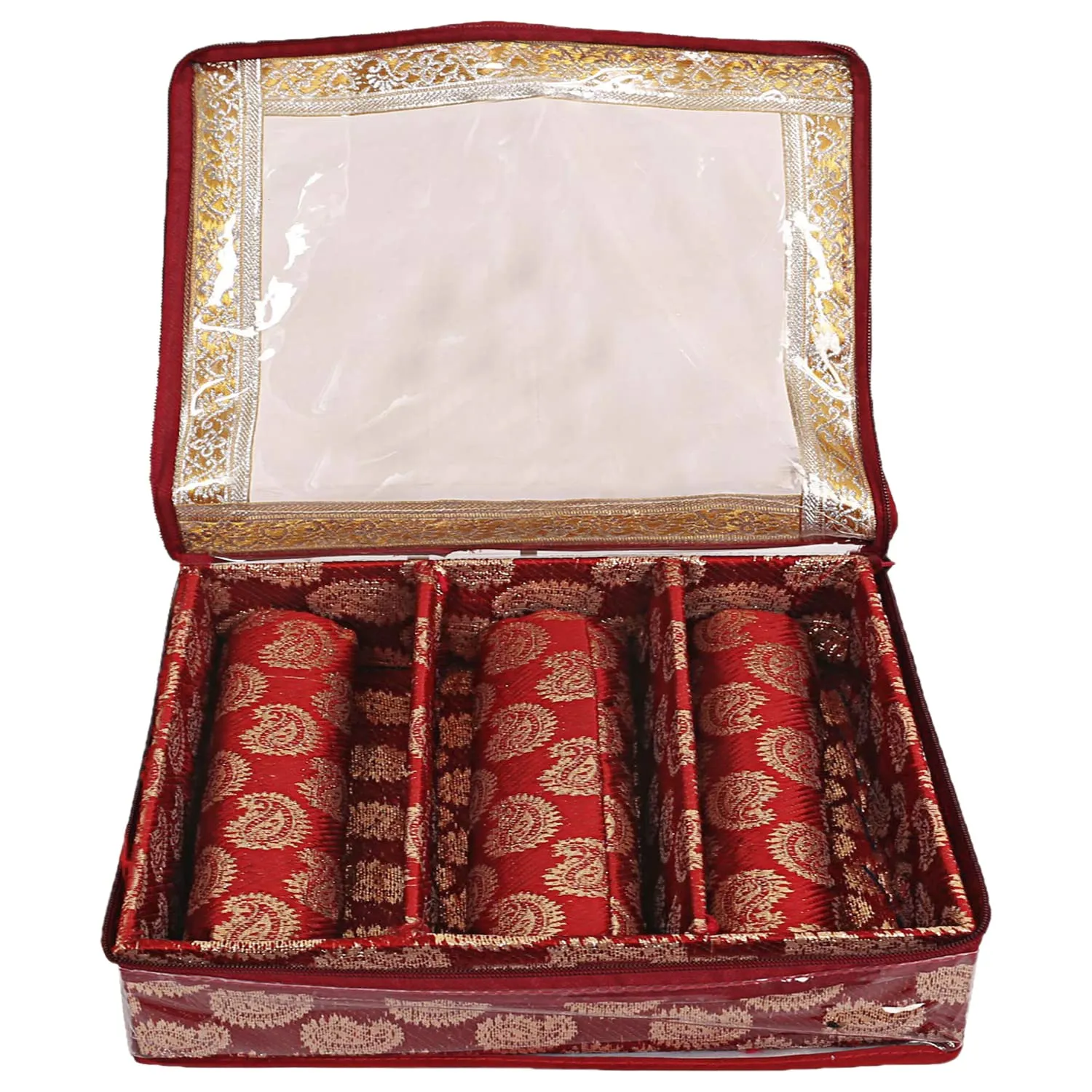 Heart Home Multipurpose Teardrop Pattern Laminated 3 Rod Bangle Box/Organizer/Case With Tranasparent Top (Red)-47HH0489