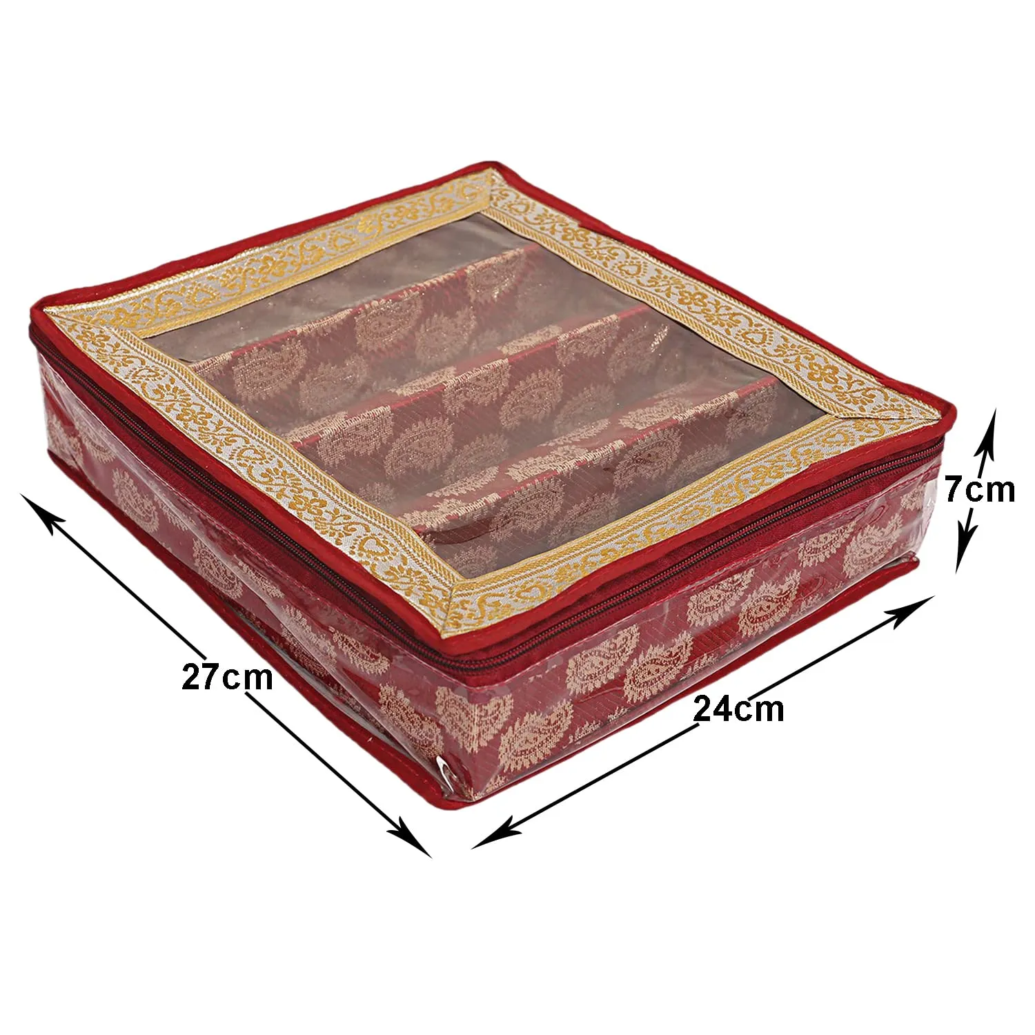 Heart Home Multipurpose Teardrop Pattern Laminated 3 Rod Bangle Box/Organizer/Case With Tranasparent Top (Red)-47HH0489