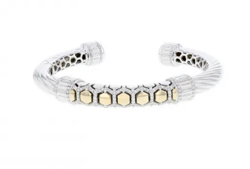 Italian Sterling Silver Hinge Bracelet with 0.55ct. diamonds and 14K solid yellow gold accents