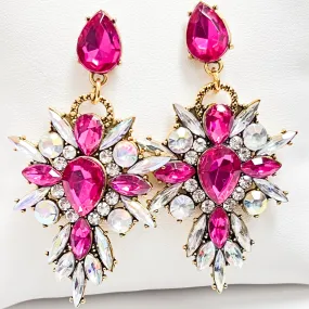 Jasmine - Rhinestone Statement Earrings (Fuchsia)