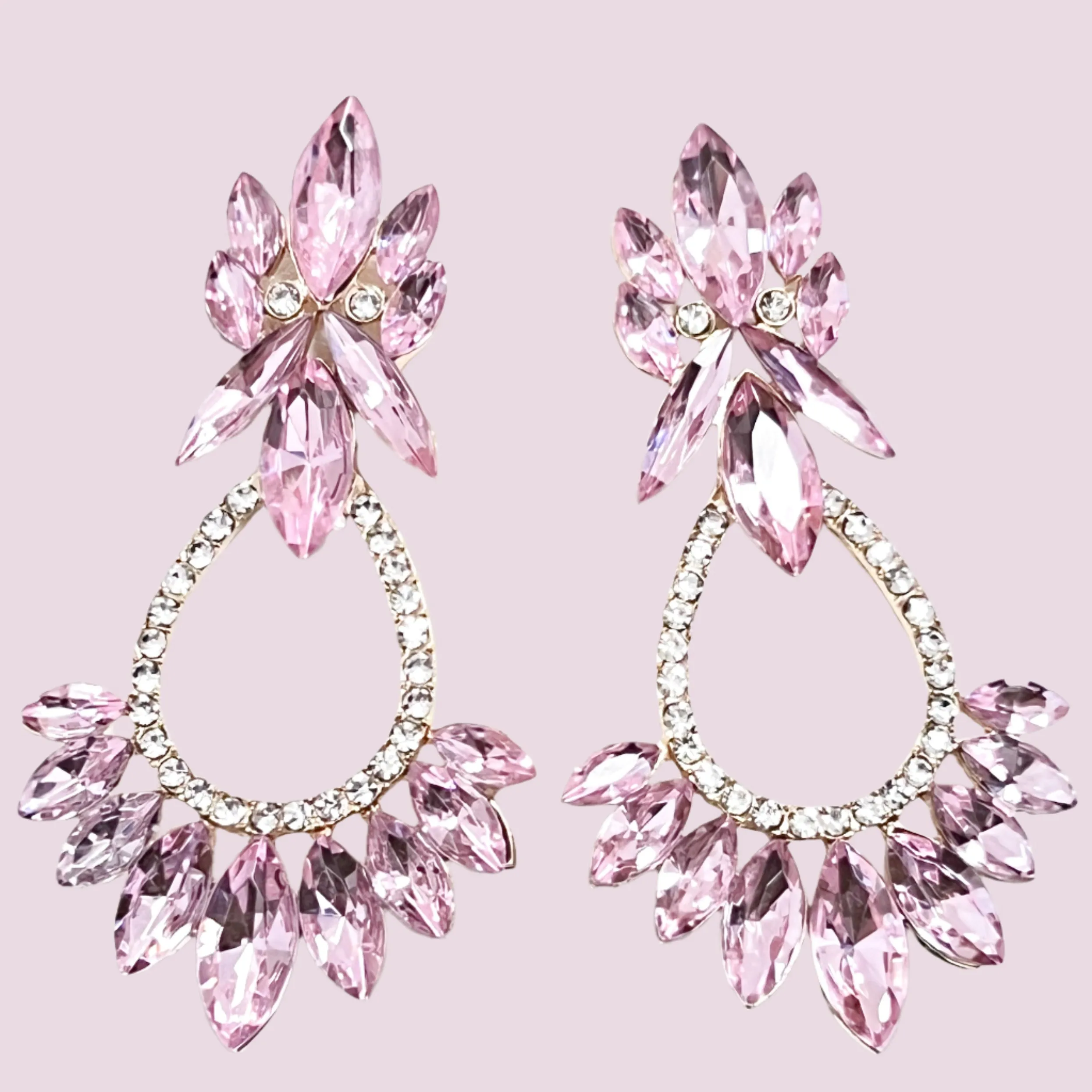 Jenni - Pink & Clear Rhinestone Statement Earrings