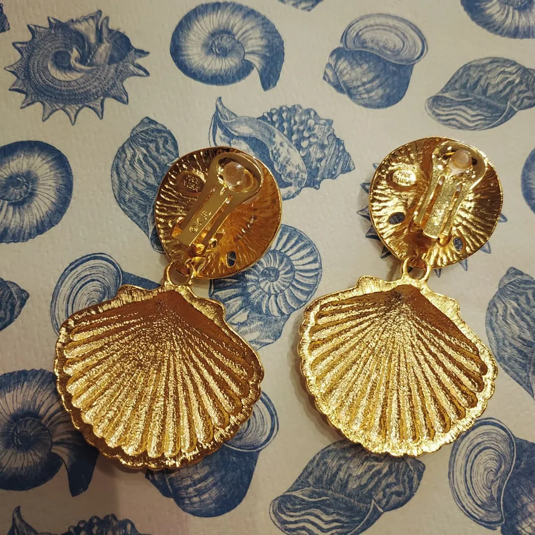 Kenneth Jay Lane Golden Shell Star of the Sea Clip on Earrings
