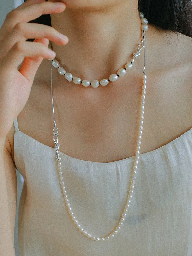 Knot Clasp Pearl Short Necklace