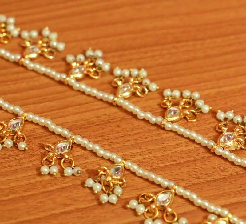 KUNDAN & PEARL GOLD PLATED ANKLETS