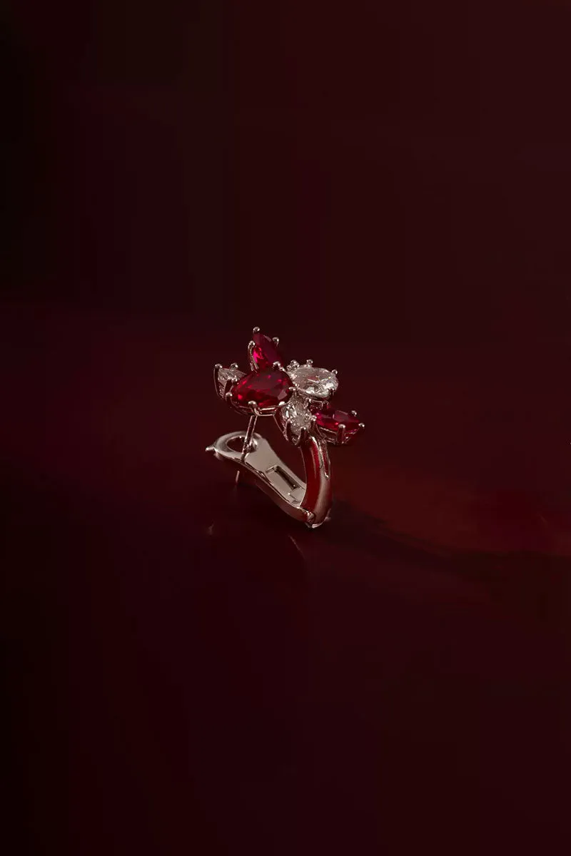 Lab Grown Ruby and Diamond Cluster Stud Earrings