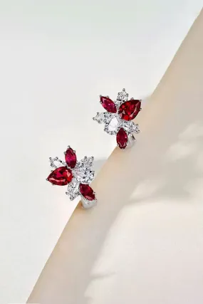 Lab Grown Ruby and Diamond Cluster Stud Earrings