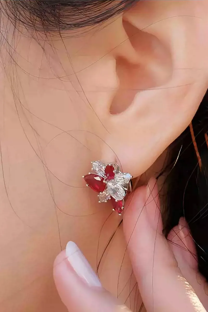 Lab Grown Ruby and Diamond Cluster Stud Earrings