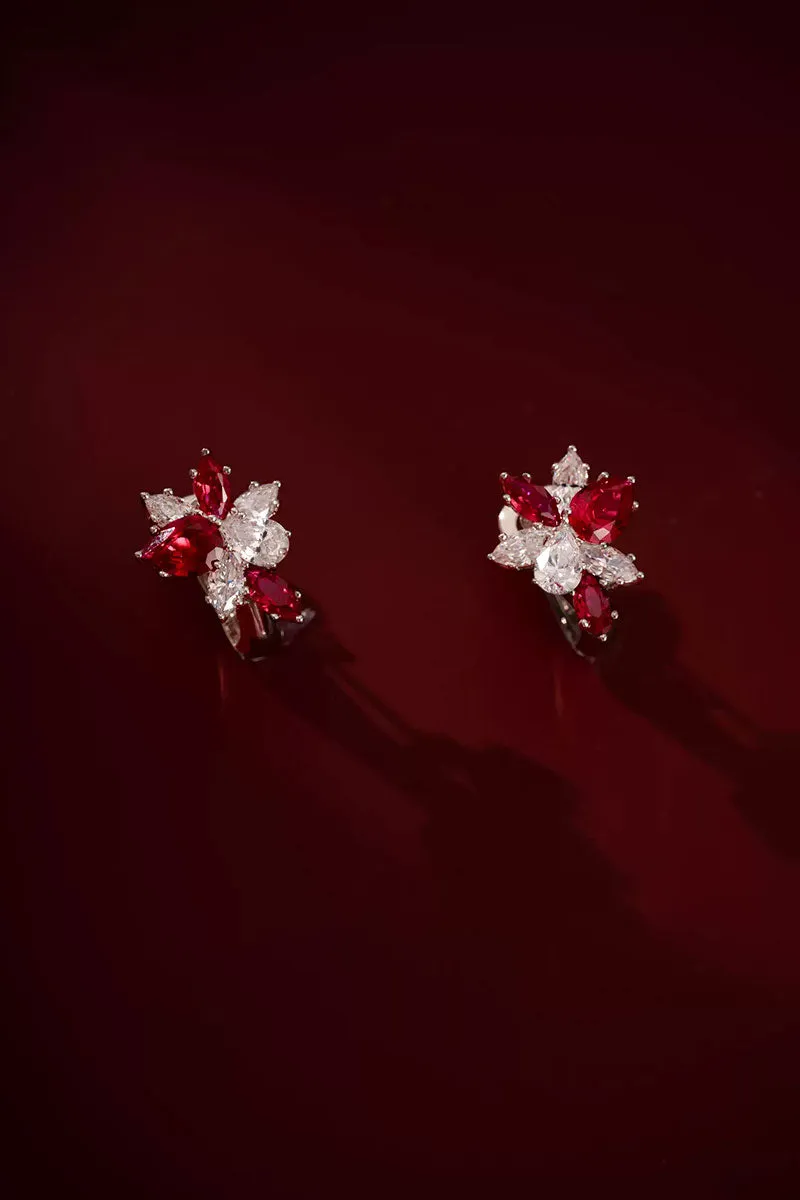 Lab Grown Ruby and Diamond Cluster Stud Earrings
