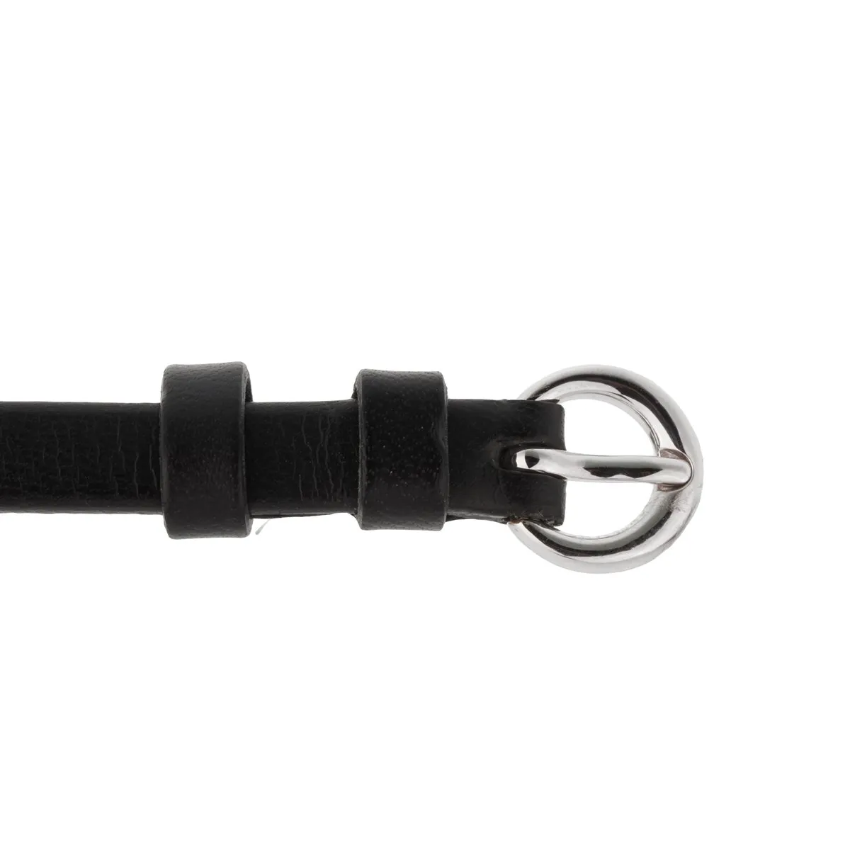 Ladies White Gold Black Leather Horsebit Bracelet