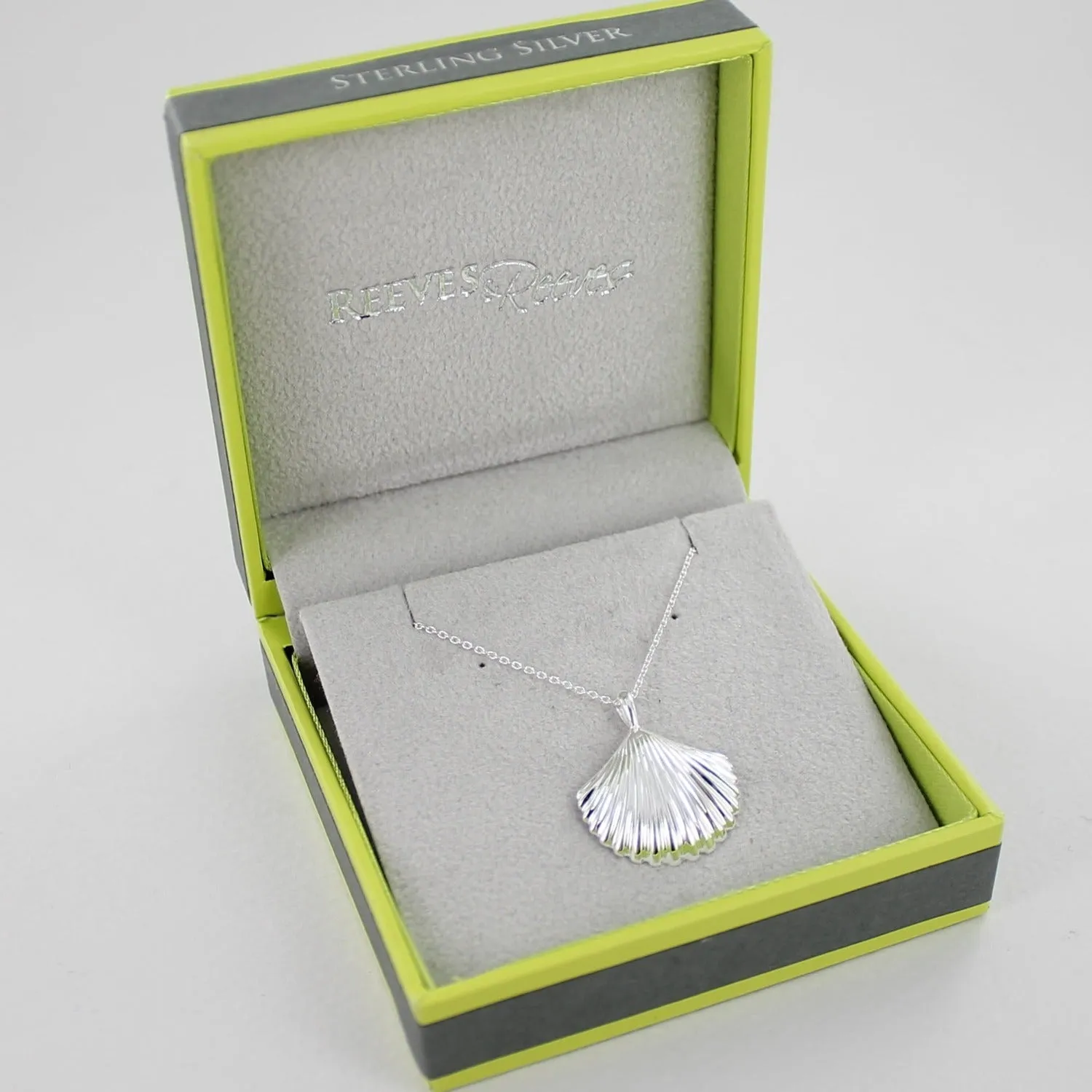 Large Scallop Shell Sterling Silver Necklace