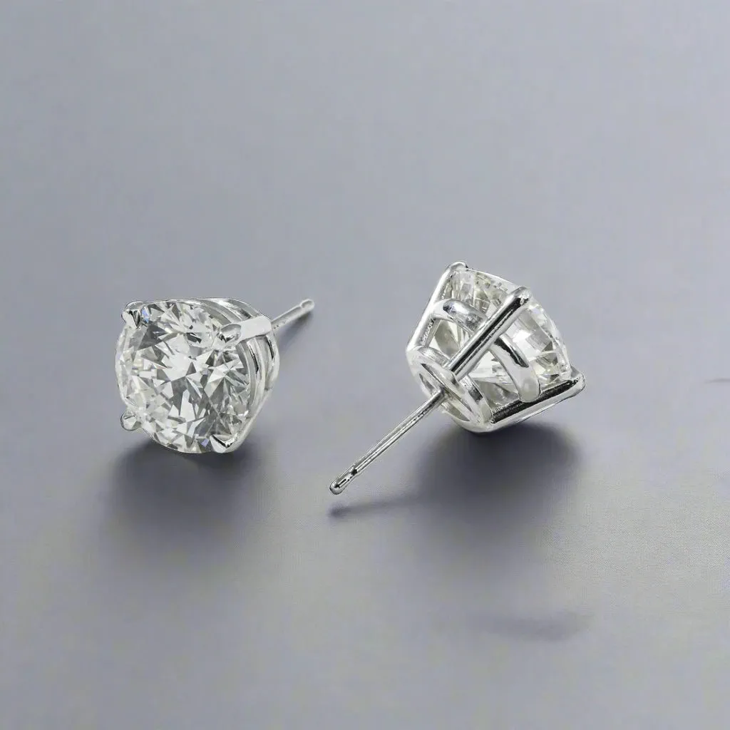 Liyana 7 Carats Solitaire Lab Grown Round Diamond Stud Earrings in 14K White Gold IGI