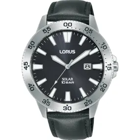 lorus solar gents black stainless steel strap watch