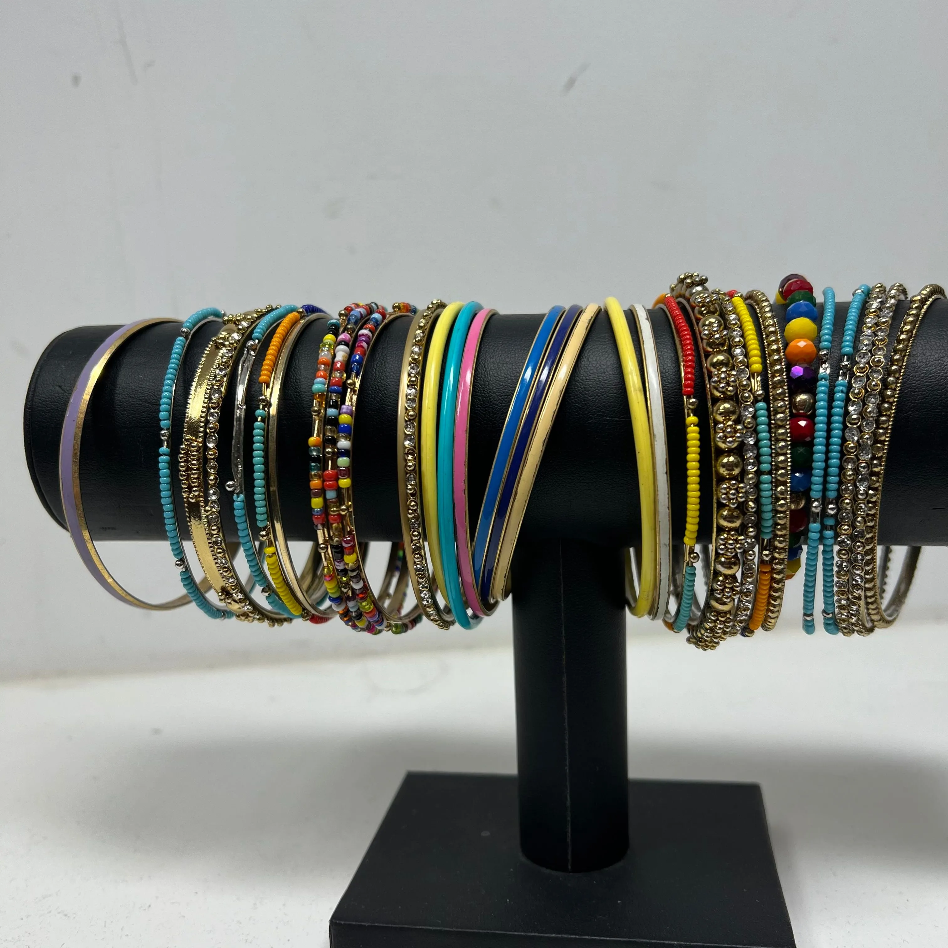 Lot of Colorful Multi Color Bangles Beaded Accents Gold Tone Bracelets