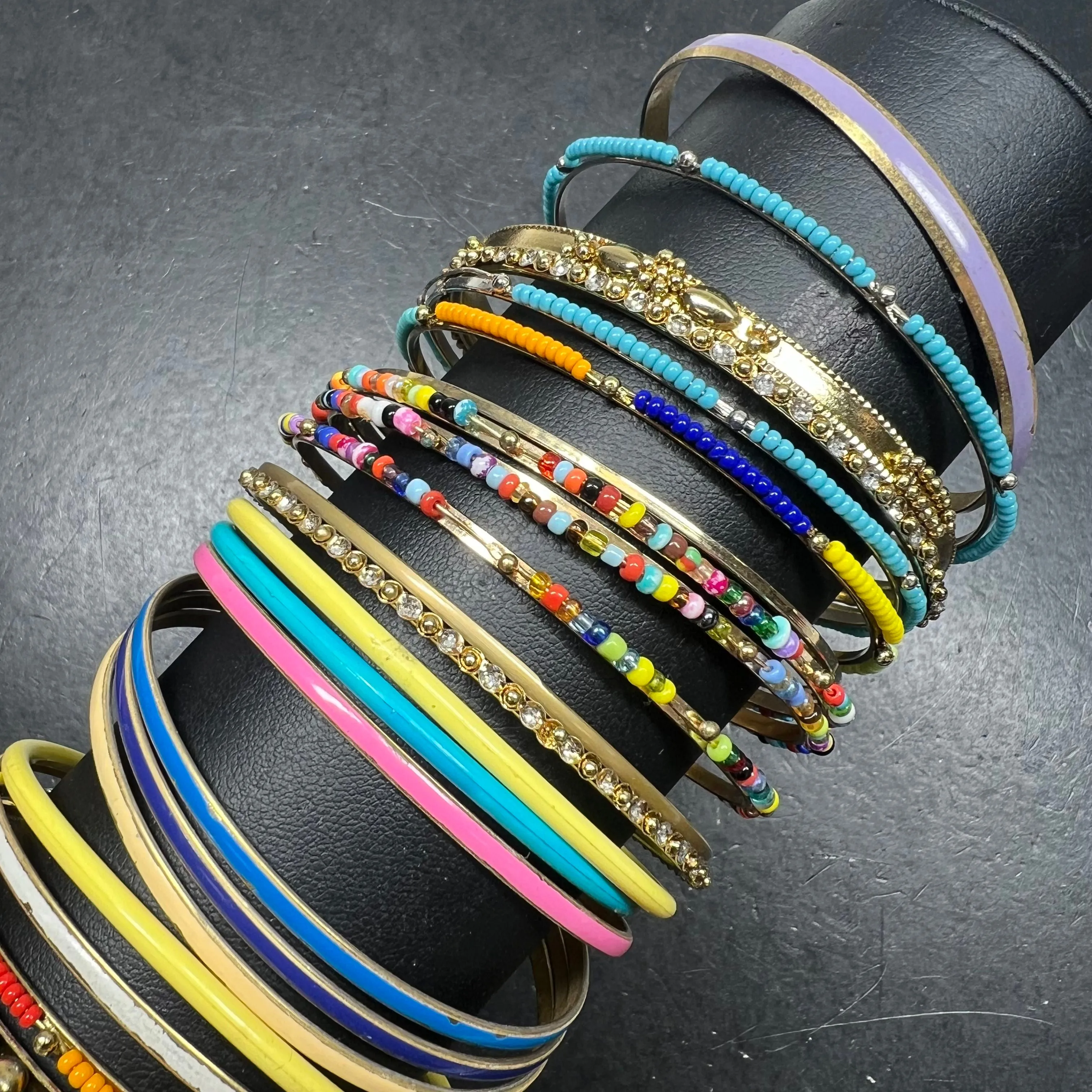 Lot of Colorful Multi Color Bangles Beaded Accents Gold Tone Bracelets