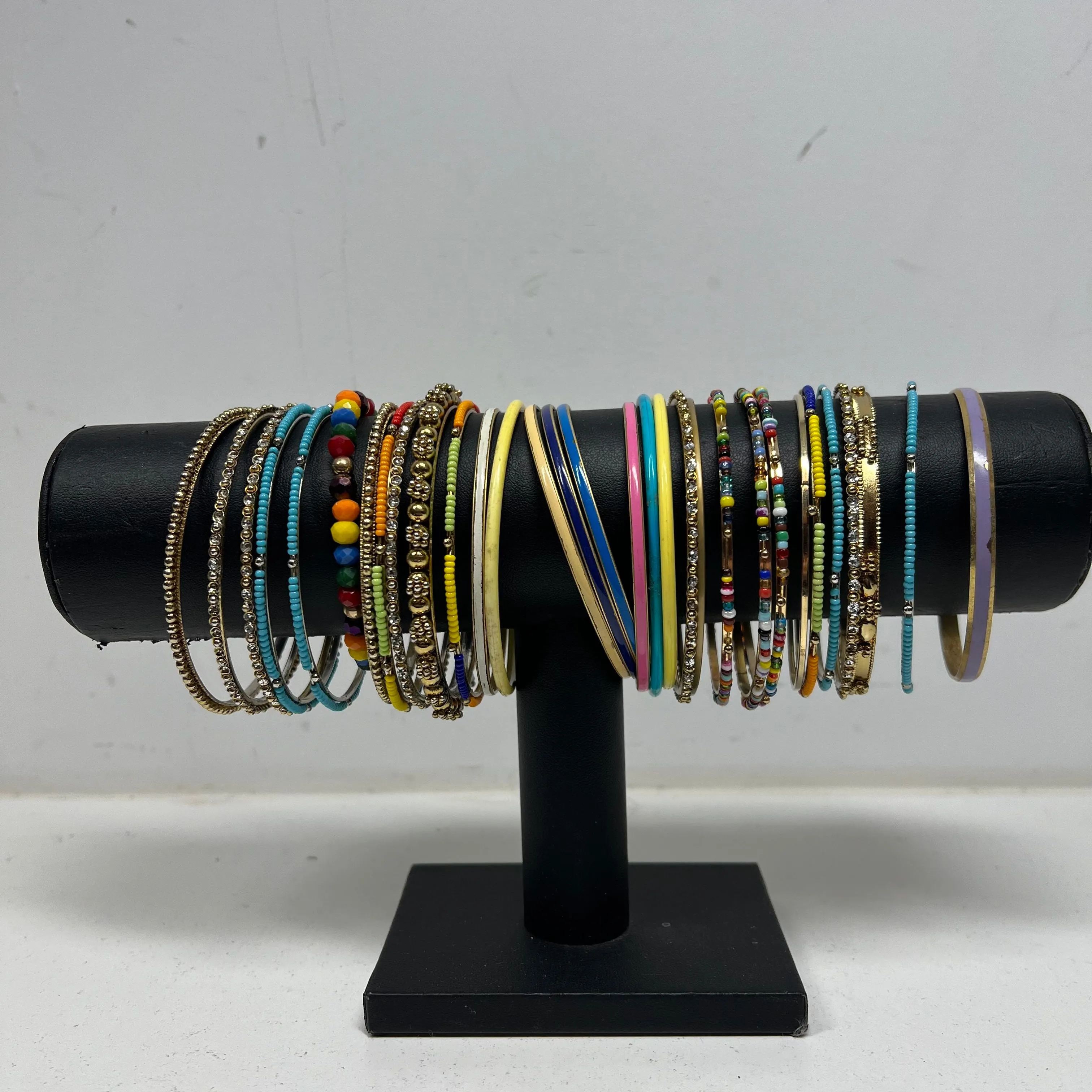 Lot of Colorful Multi Color Bangles Beaded Accents Gold Tone Bracelets