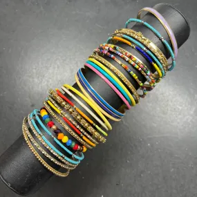 Lot of Colorful Multi Color Bangles Beaded Accents Gold Tone Bracelets