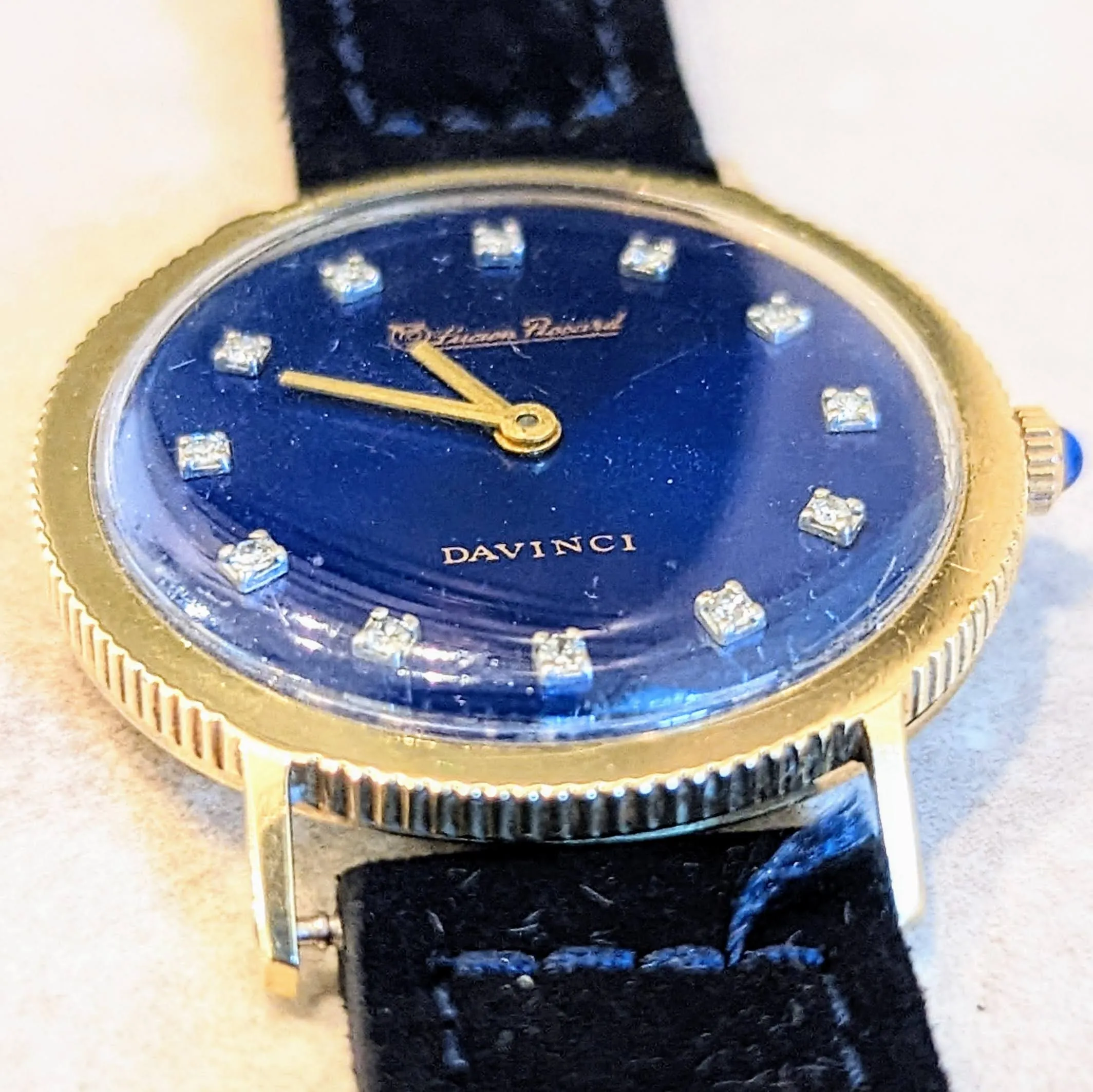 LUCIEN PICCARD Davinci Watch Blue Dial 14K GOLD Mechanical Wristwatch
