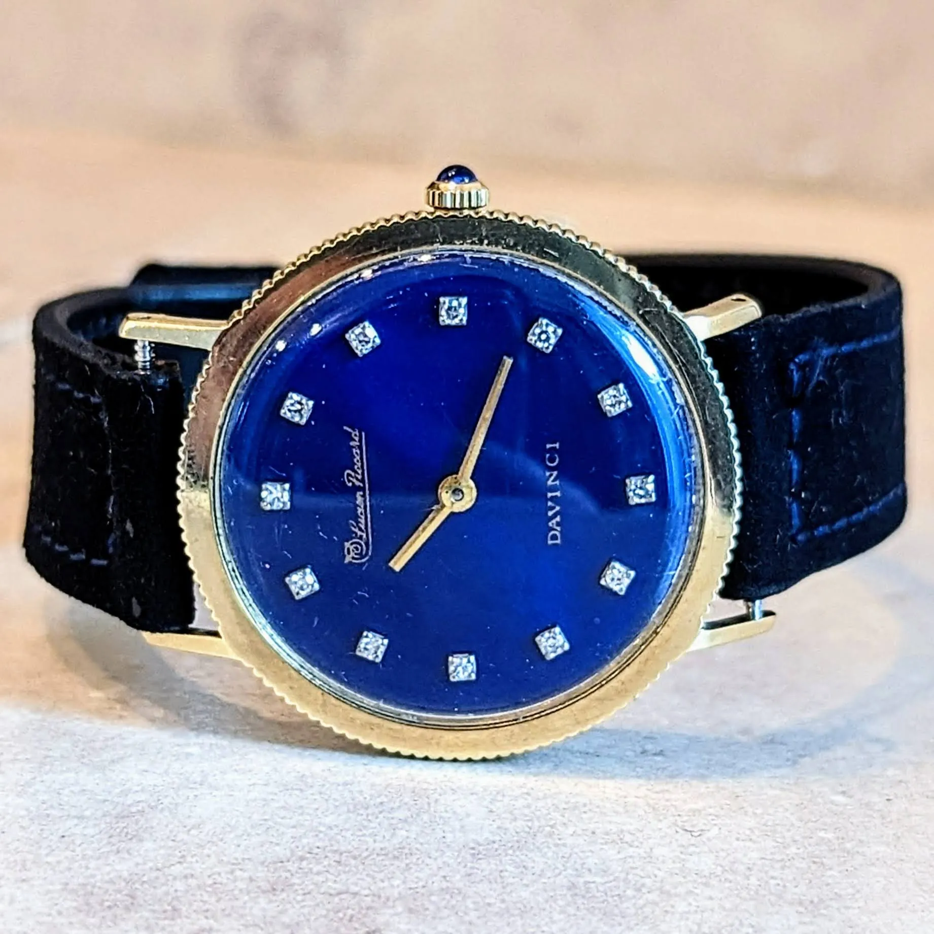 LUCIEN PICCARD Davinci Watch Blue Dial 14K GOLD Mechanical Wristwatch