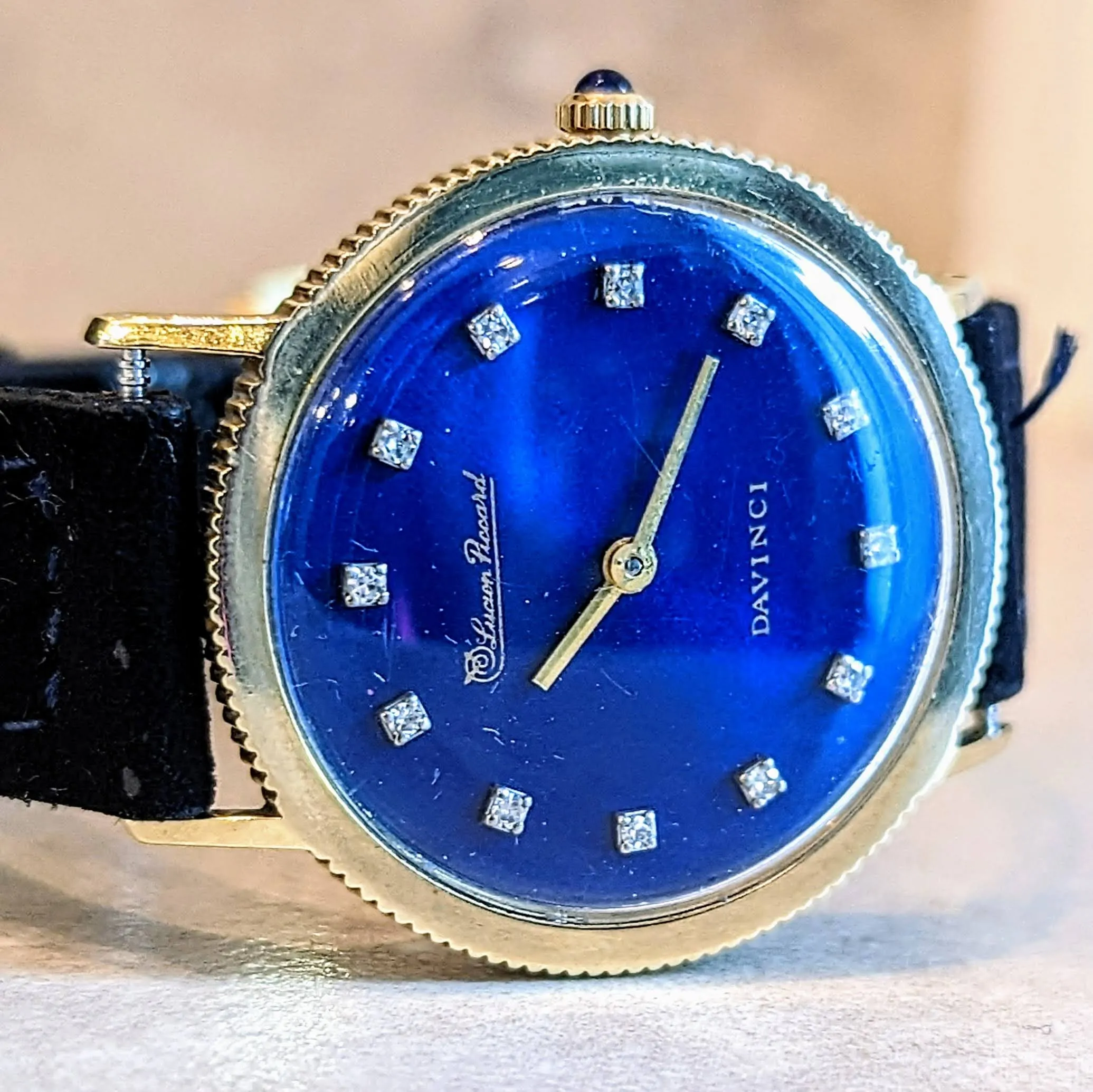 LUCIEN PICCARD Davinci Watch Blue Dial 14K GOLD Mechanical Wristwatch