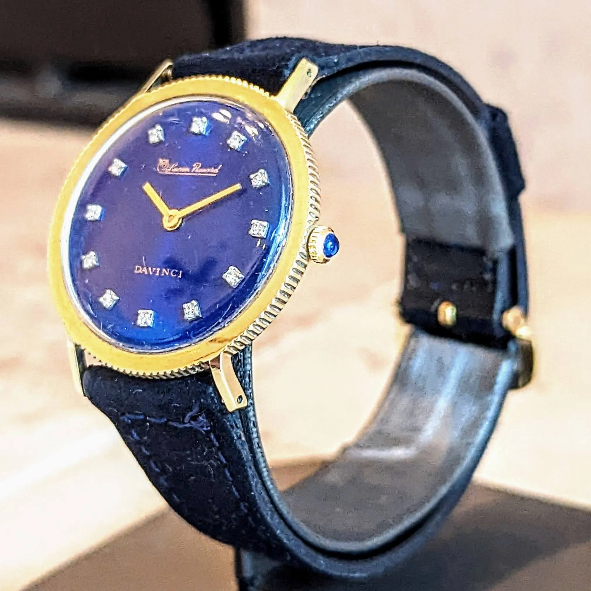 LUCIEN PICCARD Davinci Watch Blue Dial 14K GOLD Mechanical Wristwatch