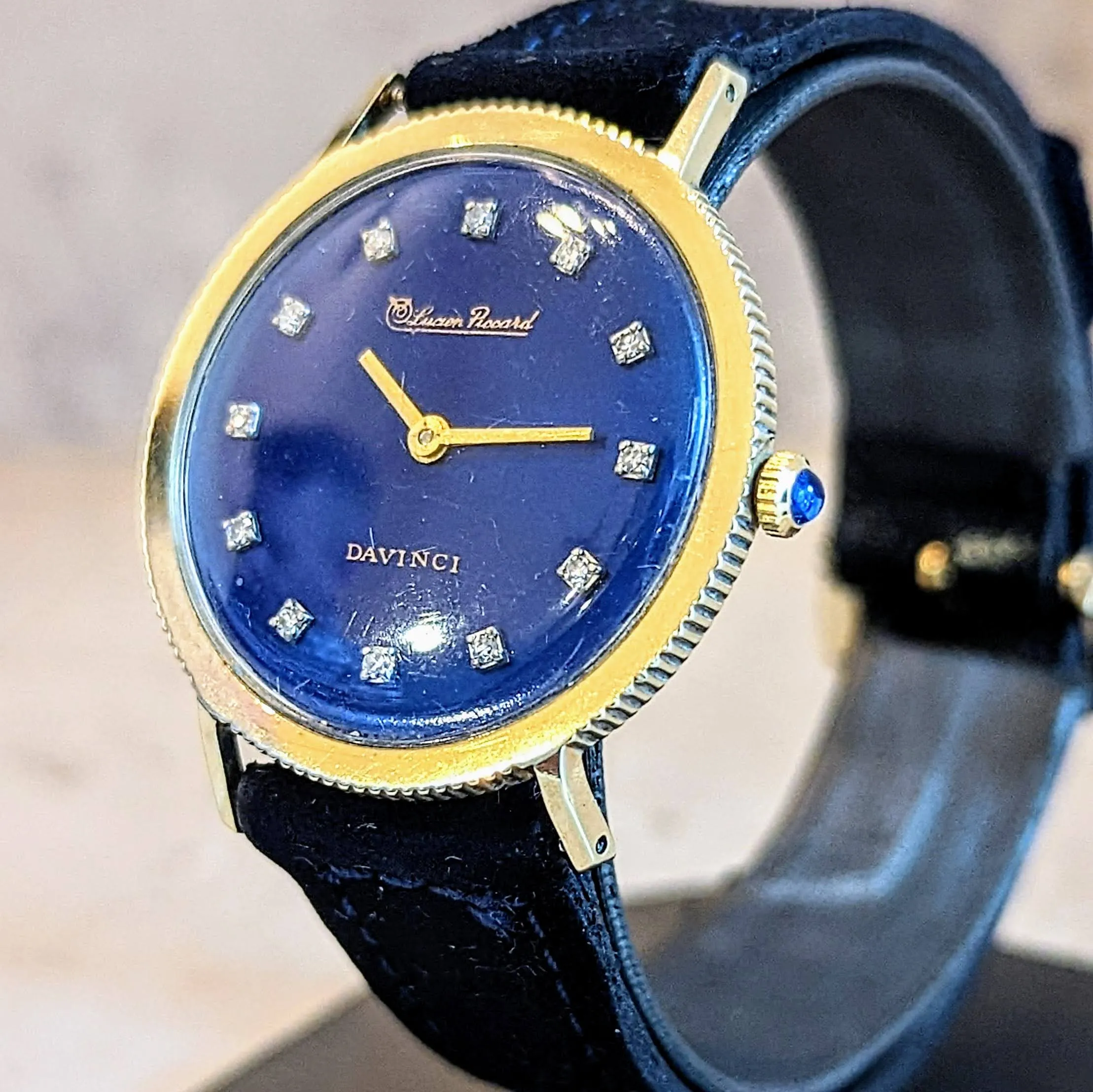 LUCIEN PICCARD Davinci Watch Blue Dial 14K GOLD Mechanical Wristwatch