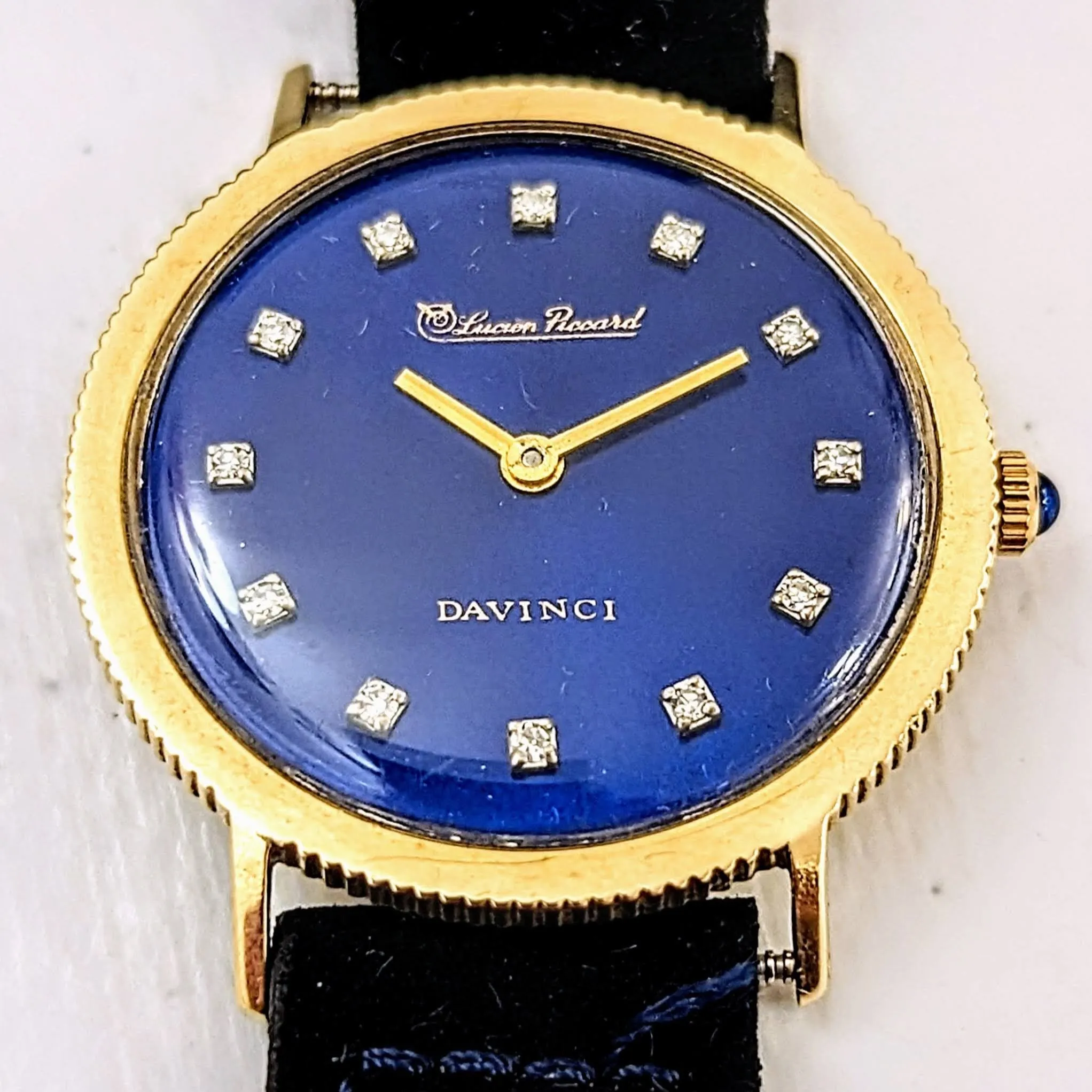 LUCIEN PICCARD Davinci Watch Blue Dial 14K GOLD Mechanical Wristwatch